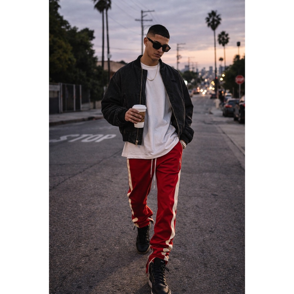 Fear of God Fifth Collection 2017 Track Pants Mens Red Cream Side Stripe Zip XLG